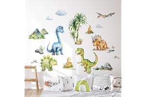 Tanlaby Grande Dinosaurios Pegatinas de Pared Animales Palmera Adhesivos Pared Acuarela Dinosaurios Vinilos Decorativos para Niños Bebés Habitación Cuarto de Jugar Dormitorio Guardería