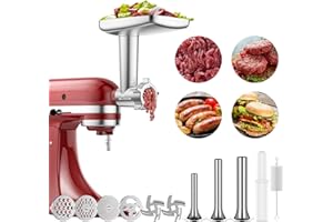 GVODE Accessoire de Hachoir à Viande pour Kitchenaid Robot Patissier, Comprenant 3 Cornes de Remplissage de Saucisses,Hachoir à Viande pour Kitchenaid Accessoires