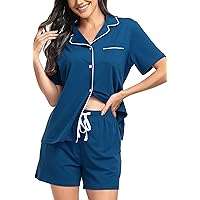 Ekouaer Pyjamaset voor dames, korte mouwen, pyjama, zomer, 2-delig, nachtkleding met knopen, S-2XL, Bordeaux, L