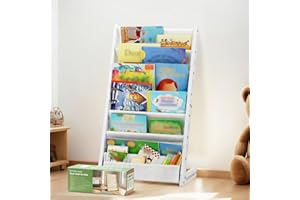 COSYLAND Bookshelf for Kids' Rooms - Children's Bookcase Display Rack, 6 Layers - Fabric Bookshelf for Toddlers, Suitable for Kids' Room and Nursery (17.7 Inches, White)