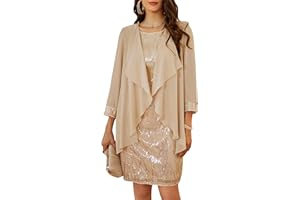 GRACE KARIN Women Sequined Round Neck Sleeveless A Line Dress + Blouse Two-Piece Set