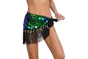 Alvivi Jupe De Danse Orientale Femme Paillettes Ceinture Foulard De Danse du Ventre Scintillant Echarpe De Belly Dance Samba Costume Spectacle