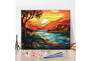 TISHIRON Malowanie według liczb, dla dorosłych, dzieci, graficzna mozaika, malarstwo, jesienny krajobraz, "zrób to sam", obrazy olejne do salonu, sypialni, dekoracja ścienna - 40 x 50 cm