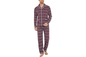 iClosam Pyjama Homme Hiver Coton 2 Pièces Pyjama Long Chaud à Carreaux Ensemble de Pyjamas avec Bouton à Manches Longues Vêtements de Nuit à Rayé S-XXL