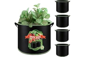 VZOXL 5 Pack Grow Bags for Vegetables,5 Gallons Thickened Breathable Nonwoven Grow Bags with Handles, Fabric Plant Pots for Garden Vegetable/Flower/Plant/Fruits Outdoor (Black)