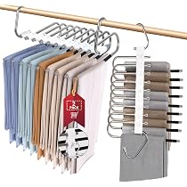 Grucce per pantaloni a 9 ripiani, salvaspazio, 2 pezzi, pieghevoli, antiscivolo, multifunzione, con ganci per pantaloni, sciarpe, jeans (nero con 10 clip