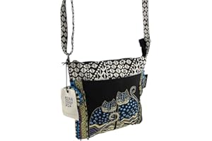 Zeckos Laurel Burch Spotted Cats Crossbody Tote with 10 x 10-inch Zipper Top and 25-inch Strap
