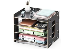 JOPOO Büro-Aktenablage, A4 Schreibtisch-Organizer, 4-stöckiges Dokument/Papier/Briefablage(schwarz)