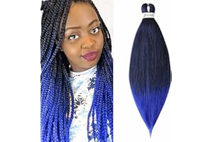 CYBELLEZA 65cm Extensiones de Pelo Sintético para Trenzas Africanas Braiding Twist Crochet Hair EZ Trenzado Yaki Profesional Cabello Pre Stretched Braiding Hair Postizo 1 Piezas, Negro&Azul