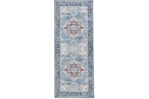 RugVista Georgia Oriental Rug, Modern, 80x200 cm, Rectangle, Carpet, Low Pile, Machine Washable 30°, living-room,bedroom,hallway, Blue/Multi