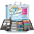 Shuban Deluxe Art Set Box & Drawing Kit with Crayons, Oil Pastels, Colored Pencil Deluxe Gift Art (145Pcs Unicorn-Blue)