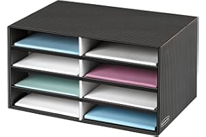 BANKERS BOX Decorative Eight Compartment Literature Sorter, Letter, Black/Gray Pinstripe (6170302), Corrugated Paper, 19-1/2 x 12-3/8 x 10-1/4 in