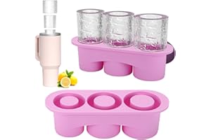 Auauraintt Eiswürfelform Silikon für Stanley Cup, Wiederverwendbare 3 hohle Zylinder-Eiswürfelformen, Silikon Eiswürfelform mit Deckel, BPA Frei,Zubehör für 20-40 oz, Stanley Cup eiswürfel (Rosa)