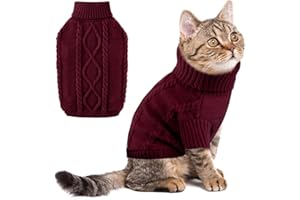 ALAGIRLS Classic Winter Warm Turtleneck Extra Small Dog Sweater Cat Clothes, Soft Breathable Dog Coat for Small Dogs, Cute Holiday Pet Outfits Apparel, Burgundy XS