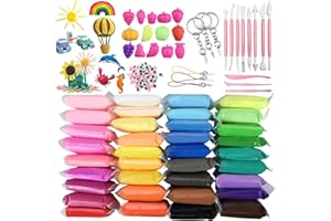 JEFFOUOO Modelliermasse Kit,36 Farben Ultraleichte Modellierung Lehm,DIY Formton mit Werkzeugen Zubehör,Lufttrockener Magischer Knete für Kinder,Polymer Ton Educational Kinder Spielzeug Set für Mädchen Jungen