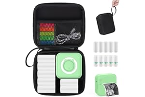 HUIJUTCHEN Mini Pocket Printer with Case, Mini Thermal Printer with 10 Rolls Thermal Paper, Mini Portable Photo Printer for Travelling, Journal, Memo, Photo, Study Notes (Green)