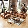 ND EURO HANDICRAFT Modern & Classic Leatherette Chesterfield 3+2 Seater Sofa Set (5-Person Sofa) Tan Brown (Brown)