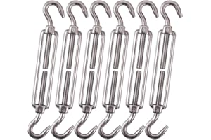 Cozihom, M6 Hook & Hook/C to C Turnbuckle 304 Stainless Steel, Hardware Kit for Wire Rope Tension Heavy Duty, for Sun Shade, Tent Installation, Anti-Rust, 6 Packs
