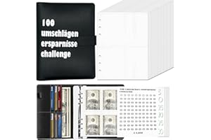 ‎TOCTAX 100 Spar Challenge Budget Planer, Geld Organizer, Einfache und Unterhaltsame Möglichkeit €5,050 zu Sparen, Budget Planner Deutsch Challenges für Budgetplanung und Geldsparen für Paar（Schwarz）
