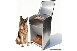 BIUBIUSOT Futterautomat Hunde groß, Futterautomat für Haustiere im Freien mit 11.5kg Fassungsvermögen, rostfreier Stahl Futterautomat mit Schwerkraftzufuhr für große Hunderassen