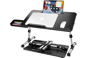 AirOpen Stolik do Laptopa do łóżka, Regulowana Wysokość i Kąt, Składany, Z Szufladą, Stojakiem na Tablet, Może być Używany w łóżku, na Kanapie, na Podłodze (53 x 30 cm, Czarny)
