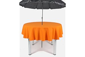 HOPE TEXTILES Garden Outdoor Patio Polyester Tablecloth with Hole for umbrella/Parasol (Orange, 58" Diameter (147cm))