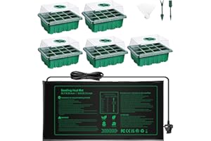 NAMOTEK 5 Pack Seed Starter Tray with Heat Mat and Humidity Domes, 60 Cell Trays Germination Station Cloning Kit heated propagator for seeds