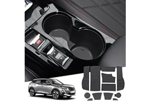 WEIPIN Tappetini gomma antiscivolo compatibili per Peugeo-t 2008 e-2008 2020-2024 2025, tappetini antipolvere per Portaoggetti Bracciolo, Portabicchieri, Scanalatura Porta e 2008 2023 Accessori（Nero）