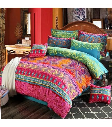 Set copripiumino matrimoniale bohémien, 3 pezzi, varie dimensioni, morbido e traspirante, cerniera nascosta resistente, lavaggio ad alta densità, unisex e per tutte le stagioni, 200,7 x 228,6 cm