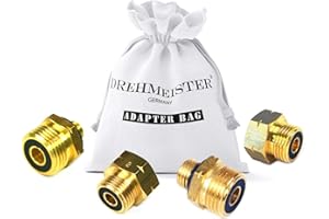DREHMEISTER Adattatore per bombole di gas Europa set per il ritiro - collegamento di apparecchi KLF tedeschi a bombole di gas straniere - Nr 1-4 completo
