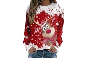MEAUNZYL Felpa Donna Maglione Natalizio Felpe Stampa Natalizia Maglia Rossa Pullover Top Senza Cappuccio Natale Donna Sweatshirt Natalizi Manica Lunga Invernale Girocollo Oversize Felpe Regalo Divertente