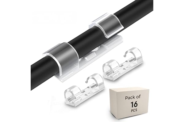 Robustt Cable Organizer Clips - Transparent Strong Self Adhesive 16 Pcs ABS Material Cord Hook with 3M Foam Cable Organizer for Desk, Wall, Car, LED Lights, Office Cable Management