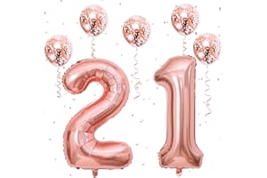 GOVPY Number Balloons 21 Rose Gold, 40 Inch Foil Number 1 & 2 Balloons with Confetti Balloons, Large Helium Self Inflating Balloons for Girls Women 21st 12th Birthday Party Anniversary Decorations Suppiles