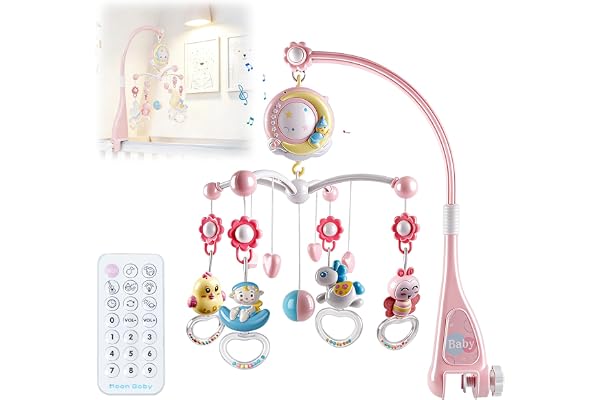 Dcceeo Babymobil, babysäng hängande leksak med musik, nattlampa och projektor, mobil babymusiklåda med 150 melodier för babys