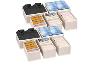 Euschematin Clothes Drawer Organisers,Clothes Storage Organiser,Folding Draw Organisers,Drawer Dividers,for Bedroom Fabric Underwear Organiser,Shirt,Underwear,Clothes Organiser (Khaki, 12 PACK)