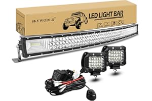 SKYWORLD Barre Led Incurvé 107 cm 540W Rampe a led avec 2pcs 10 cm 60W Spot Phare de travail et faisceau de câblage kit pour 4x4 Offroad Voiture Véhicule Camion Tracteur Quad Bateau