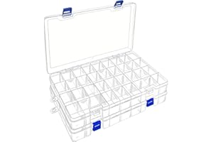 DIFIT Boite Rangement Plastique, Boite de Rangement Plastique avec Séparateurs Réglables 34 Compartiments, Boite Rangement Perles pour Artisanat, Perles etc, Boite Compartiment Lot de 2