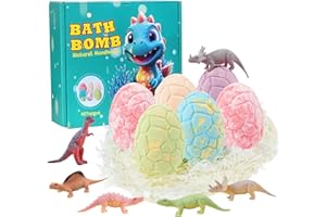 YUETOGUO Dinosaur Bath Bombs Set - 6 Natural Organic Fizzy Bombs with Surprise Toys Inside for Kids, Handmade Bubble Gift Set, Ideal Birthday Easter for Boys & Girls