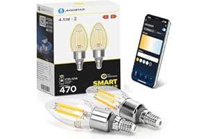 Aigostar Lampadine Smart WiFi E14 Alexa Lampadine Vintage C35 4.5W Edison Lampadina WiFi Dimmerabile 2700K-6500K, Controllo Remoto tramite APP, Compatibile Con Alexa, Google Home, Trasparente 2 pezzi