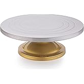 TEX-RO Cake Decorating and Icing Turntable/Serving Stand, Signature Edition 360° Smooth Rotating Cake Stand, Silver Top & Gol