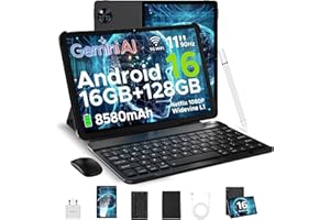 DOOGEE U11 2025 Newest Android 16 Tablet 11 Inch, Gemini AI Android Tablets Octa-Core 16GB RAM 128GB ROM(TF 2TB), 8580mAh Battery, Widevine L1|3.5mm Jack|GMS|5G WiFi Tablet with Keyboard&Pen, Black
