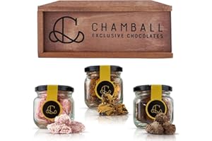 CHAMBALL EXCLUSIVE CHOCOLATES Caja de Chocolates para Regalar, 15 Trufas de Chocolate Belga con: Mango, Fresa y Naranja, Rocas de Chocolate ideal Caja regalo Chocolate con Trufas Magicas, Chocolate box y bombones belgas CHAMBALL