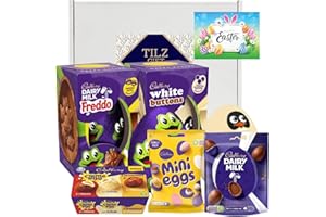 TILZ GEAR Easter Egg Bundle - Medium Chocolate Easter Eggs - Chocolate Easter Eggs -Cadbury Buttons Egg, Cadbury Mini Egg, Cadbury Caramel, Cadbury Dairy Milk Bag, White Creme Egg Bar & Freddo (Pack of 5)