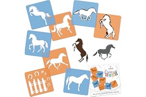 NAKLEO Painting Stencils for Kids, 8 Pcs Set 15x15cm Horses, Children Creative Drawing Templates Plastic and Reusable, DIY Decoration Arts and Crafts, Paper Wall Wood Fabric