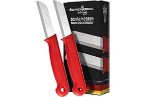 Schwertkrone Solingen - Juego de 2 cuchillos para pelar frutas y verduras de acero inoxidable, cuchillo de floristería, fabricado en Alemania, color rojo