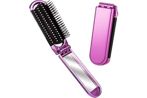 YPYMOD Spazzola per Capelli da Viaggio con Mini Specchio, Pieghevoli Spazzola Pettine per Massaggi Strumenti compatti per Lo Styling dei Capelli per Palestra, Viaggi, Borsa, Nuoto(Viola)