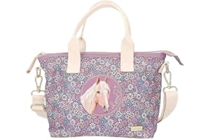 Depesche 12313 Miss Melody Flowerfield - Mini Shopper avec Motif Cheval et imprimé Fleuri, Sac en Violet avec Bretelles réglables en Longueur