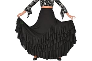 AMARU SANCHESU Falda Flamenca con 5 Volantes para Baile Profesional y Ensayo, Gran Vuelo y Tejido Elástico