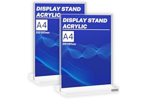 Dawenur Lot de 2 présentoirs de table A4 (21 x 29,7 cm) - Étiquettes de prix - Présentoir de table en acrylique - Support en T pour cadres photo, brochures, cartes de menu, publicité