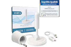 ‎VSG VSG24 DVBT2 Antenne mit Verstärker 36Dbi+ HDTV Zimmerantenne für Fernseher, max. Signalqualität durch ALU-Kern, 5m Kabel DVB-T2 Antenne Fernseher freenet tv innen außen